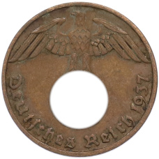 Монета 1 рейхспфенниг 1937 года A Германия (аверс)