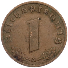 Монета 1 рейхспфенниг 1937 года A Германия (реверс)