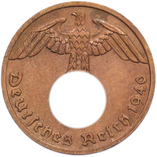 Монета 1 рейхспфенниг 1940 года A Германия (аверс)