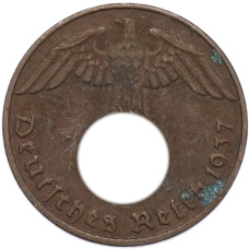 Монета 1 рейхспфенниг 1937 года D Германия (аверс)