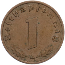 Монета 1 рейхспфенниг 1938 года A Германия (реверс)