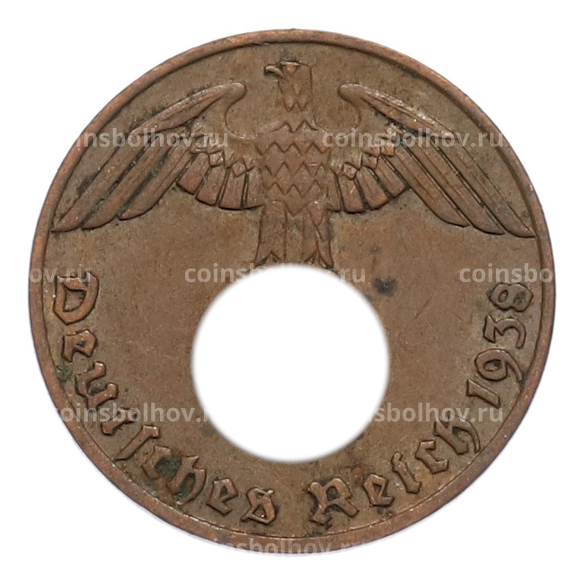 Монета 1 рейхспфенниг 1938 года J Германия