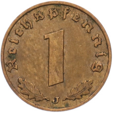 Монета 1 рейхспфенниг 1938 года J Германия (реверс)