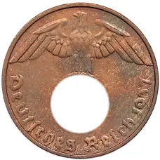 Монета 1 рейхспфенниг 1937 года E Германия (аверс)