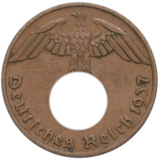 Монета 1 рейхспфенниг 1937 года A Германия (аверс)
