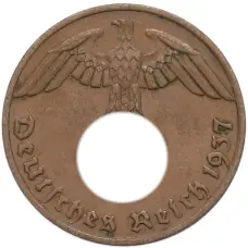 Монета 1 рейхспфенниг 1937 года A Германия (аверс)
