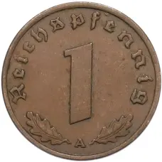 Монета 1 рейхспфенниг 1937 года A Германия (реверс)
