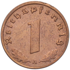 Монета 1 рейхспфенниг 1938 года A Германия (реверс)