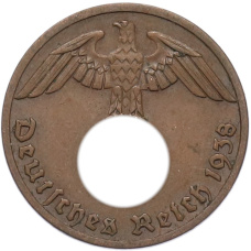 Монета 1 рейхспфенниг 1938 года A Германия (аверс)