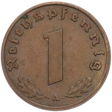 Монета 1 рейхспфенниг 1938 года A Германия (реверс)