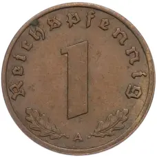 Монета 1 рейхспфенниг 1938 года A Германия (реверс)
