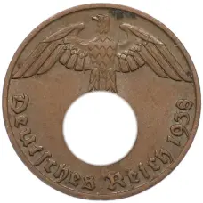 Монета 1 рейхспфенниг 1938 года J Германия (аверс)