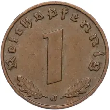 Монета 1 рейхспфенниг 1938 года J Германия (реверс)