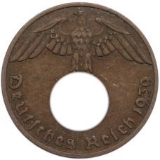 Монета 1 рейхспфенниг 1939 года B Германия (аверс)