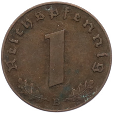 Монета 1 рейхспфенниг 1939 года B Германия (реверс)