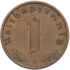 Монета 1 рейхспфенниг 1938 года A Германия (реверс)