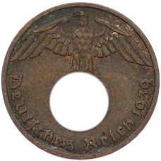 Монета 1 рейхспфенниг 1939 года F Германия (аверс)