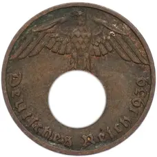 Монета 1 рейхспфенниг 1939 года F Германия (аверс)