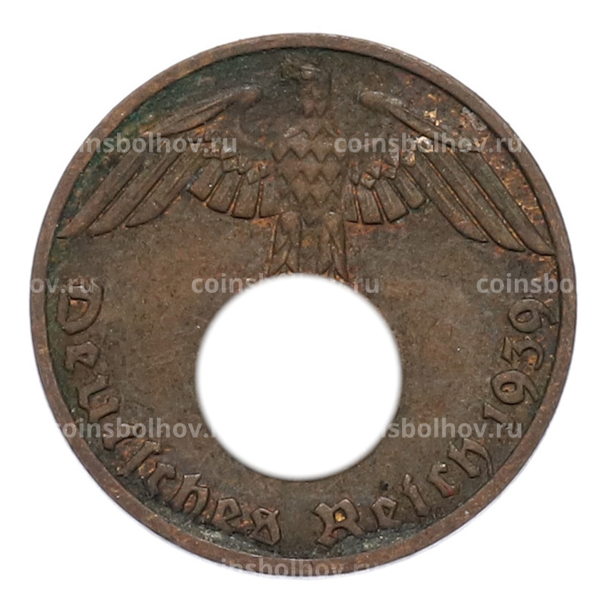 Монета 1 рейхспфенниг 1939 года F Германия