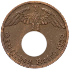 Монета 1 рейхспфенниг 1939 года D Германия (аверс)