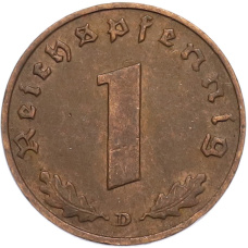 Монета 1 рейхспфенниг 1939 года D Германия (реверс)