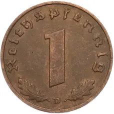 Монета 1 рейхспфенниг 1939 года D Германия (реверс)