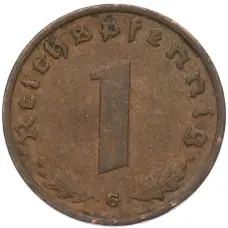 Монета 1 рейхспфенниг 1939 года G Германия (реверс)