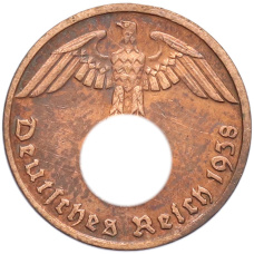 Монета 1 рейхспфенниг 1938 года D Германия (аверс)