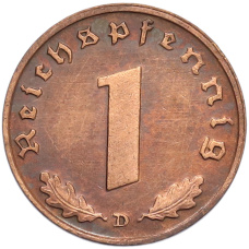 Монета 1 рейхспфенниг 1938 года D Германия (реверс)