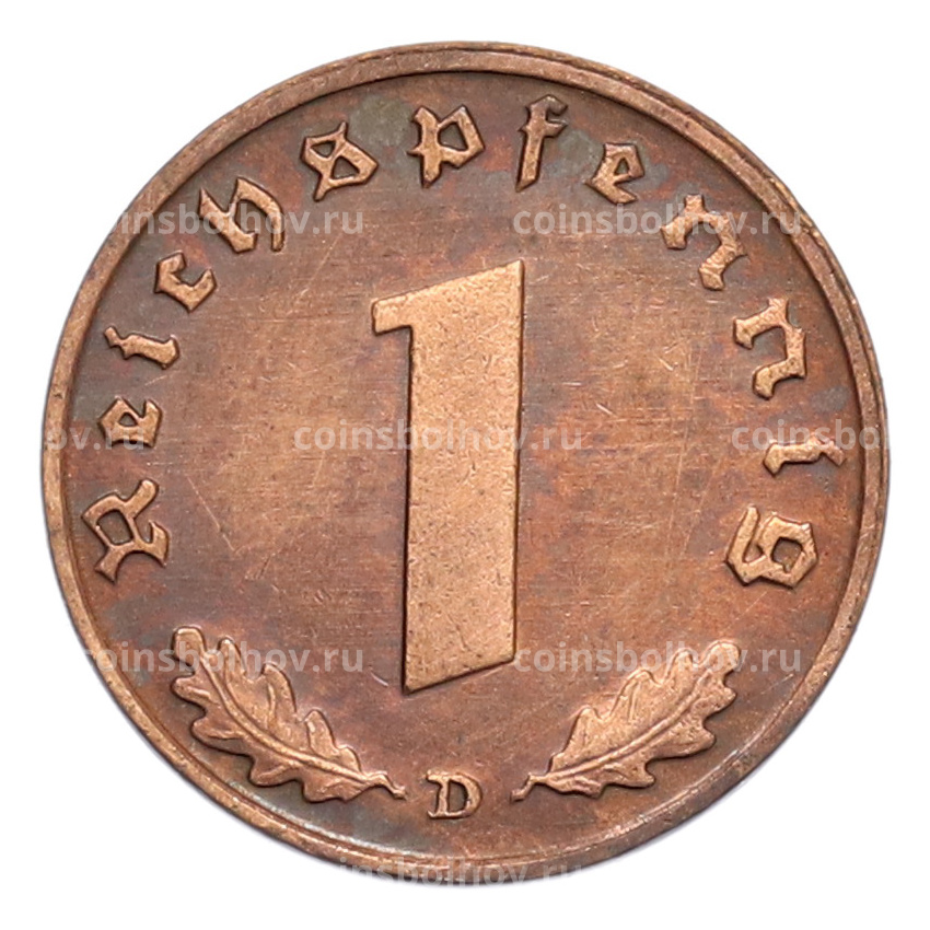 Монета 1 рейхспфенниг 1938 года D Германия (вид 2)