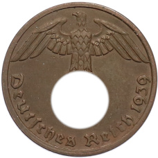 Монета 1 рейхспфенниг 1939 года A Германия (аверс)