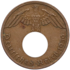 Монета 1 рейхспфенниг 1939 года A Германия (аверс)