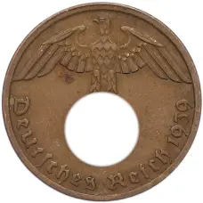 Монета 1 рейхспфенниг 1939 года A Германия (аверс)