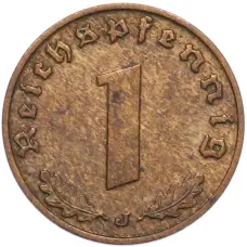 Монета 1 рейхспфенниг 1940 года J Германия (реверс)