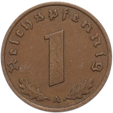 Монета 1 рейхспфенниг 1937 года A Германия (реверс)