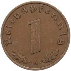 Монета 1 рейхспфенниг 1937 года A Германия (реверс)