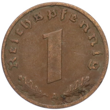 Монета 1 рейхспфенниг 1937 года A Германия (реверс)