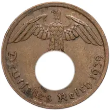 Монета 1 рейхспфенниг 1939 года A Германия (аверс)