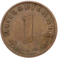 Монета 1 рейхспфенниг 1939 года A Германия (реверс)