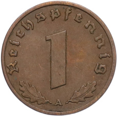 Монета 1 рейхспфенниг 1938 года A Германия (реверс)