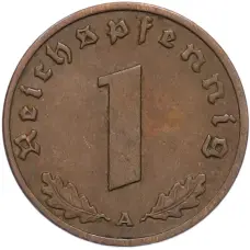 Монета 1 рейхспфенниг 1938 года A Германия (реверс)