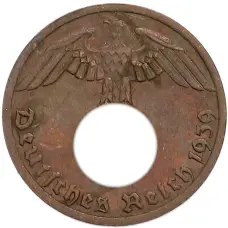 Монета 1 рейхспфенниг 1939 года A Германия (аверс)