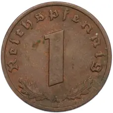 Монета 1 рейхспфенниг 1939 года A Германия (реверс)