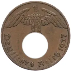 Монета 1 рейхспфенниг 1937 года A Германия (аверс)