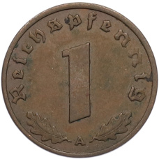 Монета 1 рейхспфенниг 1937 года A Германия (реверс)