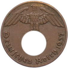 Монета 1 рейхспфенниг 1937 года A Германия (аверс)