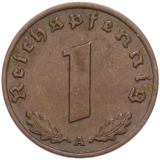 Монета 1 рейхспфенниг 1937 года A Германия (реверс)