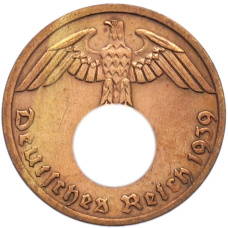 Монета 1 рейхспфенниг 1939 года A Германия (аверс)