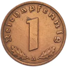 Монета 1 рейхспфенниг 1939 года A Германия (реверс)