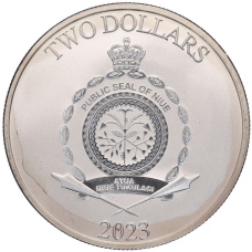 Монета 2 доллара 2023 года Ниуэ «Звездные войны — Грогу» (реверс)